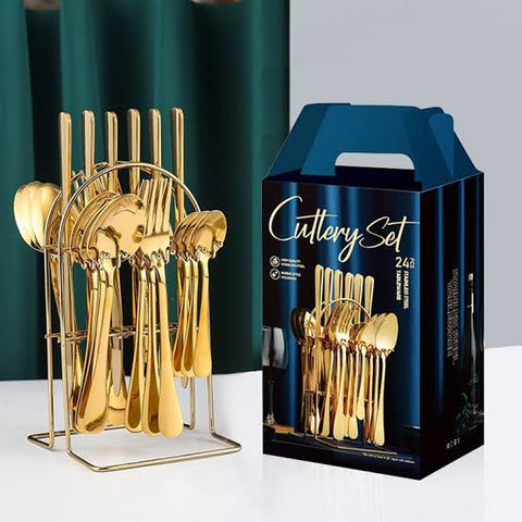 Gold Cutlery Set with Stand 24pcs